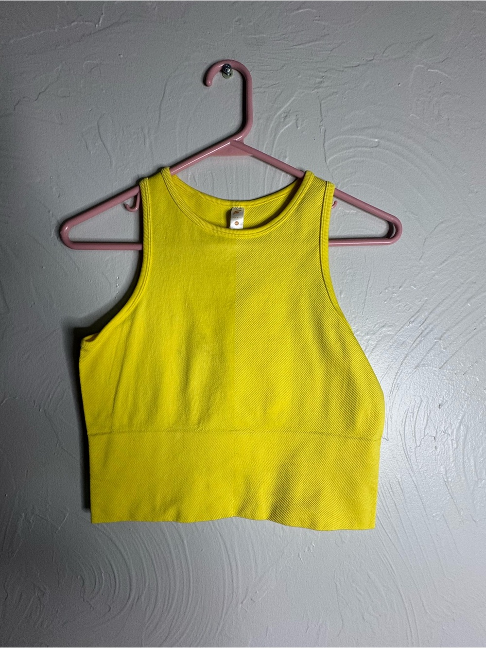 High-Neck Yellow Ribbed Crop Tank Top - Women's